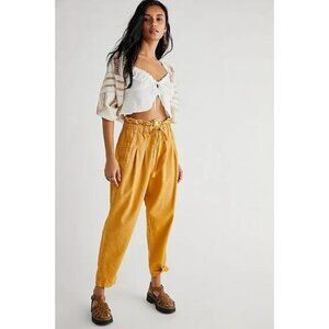 Free People Margate Bitter Gold Mustard Yellow High Rise Pleated Trouser Pants